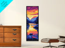 Lake Reflection, Sunset Glow, Mountain Scene, Peaceful Nature, Rustic Decor, Serene View, Living Room, Framed Canvas Print