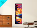 Palm Sunset, Tropical Art, Beach Scene, Vibrant Colors, Coastal Decor, Relaxing Atmosphere, Living Room, Framed Canvas Print