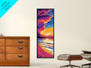 Beach Sunset, Dramatic Clouds, Ocean View, Coastal Home, Serene Atmosphere, Relaxing Art, Living Room, Framed Canvas Print