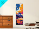 Mountain Reflection, Vibrant Colors, Snow Peak, Serene Nature, Rustic Decor, Cabin Wall Art, Living Room, Framed Canvas Print