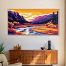 Flowing Mountain Stream, Canvas Print, Vibrant Nature Art, Tranquil Landscape, Rustic Home Decor, Boho Aesthetic, Office Wall Art