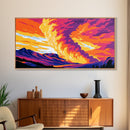 Mountain Fire Sky, Framed Canvas Print, Dramatic Sunset Art, Vibrant Landscape Painting, Colorful Nature Scene, Office Wall Decor