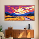 Golden Path Mountains, Canvas Print, Tranquil Landscape Art, Vibrant Sunset Painting, Boho Aesthetic, Cabin Wall Decor, Bedroom Art