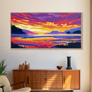 Serene River Sunset, Framed Canvas Print, Peaceful Landscape Art, Vibrant Nature Painting, Cabin Decor, Boho Aesthetic, Office Art
