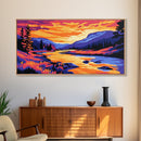 Mountain River Glow, Canvas Print, Tranquil Landscape Art, Vibrant Nature Scene, Rustic Wall Decor, Living Room Art, Cabin Aesthetic