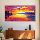 Lake Sunset Reflection, Framed Canvas Print, Serene Water Art, Vibrant Landscape Painting, Peaceful Nature Scene, Living Room Wall Decor