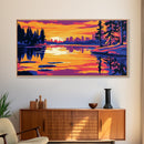 City Skyline Sunset, Canvas Print, Urban Landscape Art, Vibrant Reflection Painting, Modern Home Decor, Office Wall Art, Boho Aesthetic