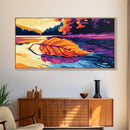 Autumn Leaf, Lake Reflection Art, Framed Canvas Print, Fall Season Decor, Vibrant Nature, Boho Aesthetic, Cozy Home Wall Art