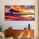 Seaside Pier, Ocean Sunset, Framed Canvas Print, Coastal Wall Art, Relaxing Home Decor, Beach Aesthetic, Nautical Living Room Art