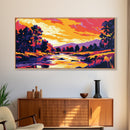 River at Sunset, Autumn Trees, Canvas Print, Fall Wall Art, Rustic Nature Decor, Warm Landscape Painting, Cozy Living Room Art