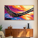 Hammock by Water, Sunset Serenity, Framed Canvas Print, Relaxing Boho Art, Coastal Home Decor, Tranquil Wall Scene, Warm Colors