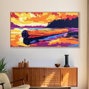 Floating Log, Sunset Water, Framed Canvas Print, Tranquil Lake Scene, Rustic Wilderness Art, Cabin Wall Decor, Home Artwork, Bedroom Art