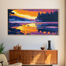 Forest Lake, Sunset, Framed Canvas Print, Nature Art, Wilderness Wall Decor, Landscape Painting, Adventure Home Decor, Bedroom Art