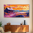 Rustic Cabin, Autumn Landscape Art, Framed Canvas Print, Mountain Lake View, Cozy Home Decor, Farmhouse Wall Art, Nature Painting