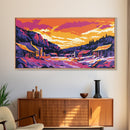 Historic Town, Mountain Valley Art, Framed Canvas Print, Rustic Home Decor, Autumn Village Scene, Countryside Landscape