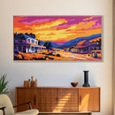 Rural Town, Country Village Scene, Canvas Print, Sunset Over Hills, Rustic Farmhouse Art, Living Room Wall Decor, Country Style