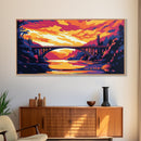 Bridge View, River Sunset, Vibrant Landscape, Golden Hour, Nature Scene, Canvas Print, Living Room Wall Art, Urban Decor, Gift Idea