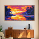 Sunset River, Woodland Scene, Tranquil Nature, Canvas Print, Mountain Home Decor, Vibrant Art, Cozy Cabin Wall Art, Fall Landscape Painting