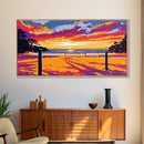 Beach Volleyball, Sunset Beach Scene, Vibrant Coastal Wall Art, Bold Seaside Decor, Framed Canvas Print, Game Room Wall Art