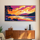 Autumn River, Forest Sunset, Nature Landscape, Vibrant Fall Decor, Wilderness Home Aesthetic, Framed Canvas Print