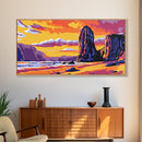 Coastal Sunset, Seaside Cliffs, Ocean Landscape, Beach House Decor, Nautical Wall Art, Warm Tones, Framed Canvas Print