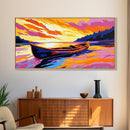 Canoe Sunset, Lake Reflection, Peaceful Nature Scene, Wilderness Wall Art, Tranquil Home Decor, Framed Canvas Print