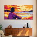 Contemplation, Vibrant Beach Scene, Sunset Reflection Art, Cozy Home Decor, Canvas Print, Living Room Wall Art, Meditation Art