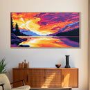 Sunset Lake, Vibrant Landscape, Nature Wall Art, Modern Home Decor, Framed Canvas Print, Living Room Artwork, Mountain Painting