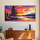 Lone Pine, Sunset Lake, Peaceful Nature Scene, Modern Home Decor, Framed Canvas Print, Living Room Wall Art, Wilderness Artwork