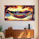 Hammock View, Relaxing Lake, Golden Sunset, Vibrant Home Decor, Framed Canvas Print, Boho Wall Art, Tranquil Nature Scene