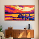 Dockside Sunset, Tranquil Lake Scene, Water Reflection Art, Nature Wall Decor, Framed Canvas Print, Rustic Home Artwork, Boho Style