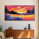 Meadow Sunset, Vibrant Landscape, Nature Wall Art, Rustic Farmhouse Decor, Framed Canvas Print, Warm Home Artwork, Countryside Scene