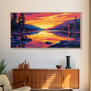 Mountain Lake, Forest Reflection, Tranquil Sunset, Framed Canvas Print, Cabin Wall Art, Wilderness Landscape, Nature Inspired Decor