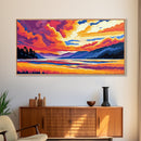 River Valley, Golden Field, Dramatic Clouds, Framed Canvas Print, Autumn Landscape Art, Boho Home Decor, Vibrant Nature Painting