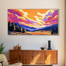 Misty Mountains, Sunrise Sky, Tranquil Scenery, Framed Canvas Print, Cozy Cabin Decor, Colorful Wall Art, Wilderness Home Aesthetic