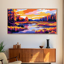 Autumn River, Vibrant Fall Landscape, Warm Color Nature Art, Bold Scenic Print, Framed Canvas Print, Living Room Wall Art