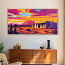 Desert Sunset, Southwest Wall Art, Vibrant Landscape, Colorful Western Scene, Rustic Home Decor, Framed Canvas Print, Living Room Wall Art