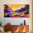 Forest Stream, Mountain Glow, Peaceful Retreat, Framed Canvas Print, Cozy Cabin Art, Rustic Wall Decor, Nature Inspired Artwork