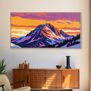 Snowy Peaks, Sunset Glow, Alpine Scene, Wilderness Art, Framed Canvas Print, Cozy Winter Home Decor, Rustic Lodge Wall Art