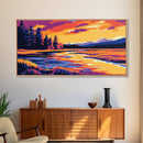 Serene River, Twilight Landscape, Nature Art, Rustic Wall Decor, Framed Canvas Print, Minimalist Home Style, Calm Living Space Aesthetic