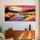 Flowing Stream, Sunset Glow, Nature Wall Art, Vibrant Scenery, Framed Canvas Print, Outdoor Enthusiast Gift, Relaxing Home Decor