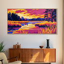Marshland Sunset, Vibrant Fall Scene, Bold Landscape Print, Warm Color Nature Art, Rustic Cabin Decor, Canvas Print, Office Accent