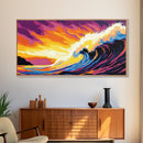 Ocean Wave, Sunset Horizon, Coastal Painting, Seascape Art, Framed Canvas Print, Beach House Wall Decor, Surfer Aesthetic Home Art
