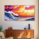 Ocean Wave, Colorful Seascape, Beach Decor, Coastal Wall Art, Sunset Painting, Modern Nautical, Surfing Art, Framed Canvas Print