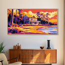 Grand Manor, Lakeside House, Fall Landscape, Country Home Art, Rustic Farmhouse, Autumn Painting, Nature Scene, Framed Canvas Print
