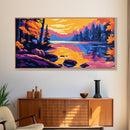 Forest Lake, Autumn Reflection, Serene Landscape, Nature Lover’s Wall Art, Vibrant Sunset, Peaceful Retreat, Framed Canvas Print