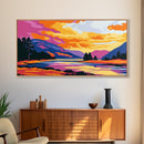 Serene River, Colorful Mountain Scene, Nature Wall Art, Framed Canvas Print, Relaxing Art, Bedroom Wall Decor, Sunset Painting