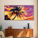 Palm Tree, Tropical Sunset, Island Vibes, Framed Canvas Print, Coastal Wall Art, Beach House Decor, Summer Aesthetic, Vibrant Painting