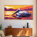 Pelican, Water Reflection, Framed Canvas Print, Coastal Wildlife Wall Art, Beach House Decor, Vibrant Animal Painting, Nature Art