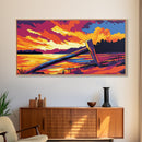 Wooden Fence, River Sunset, Tranquil Scene, Canvas Print, Rustic Cabin Wall Art, Serene Landscape, Country Home Decor, Boho Nature Art